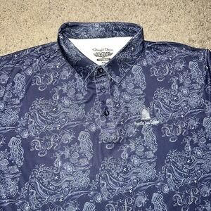 Straight Down Golf Polo Short Men's 2XL Blue Coral Ocean Print Puerto Los Cabos